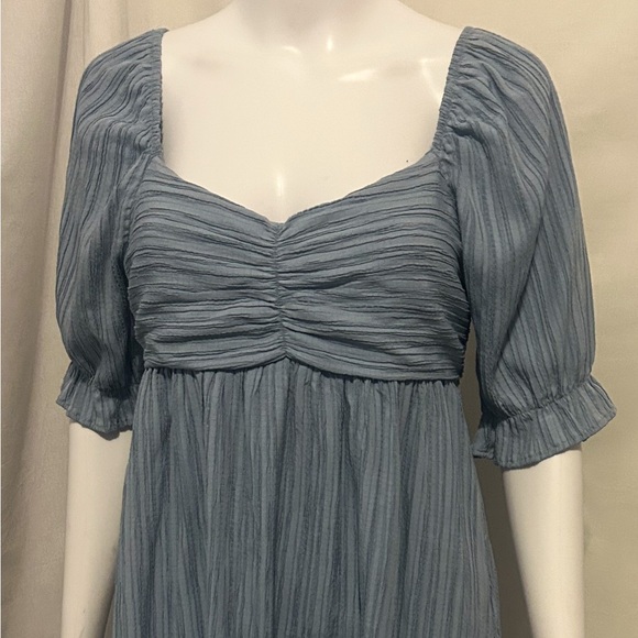 Lush Sz S Whimsical Blue Cottagecore Mini Dress Puff Sleeves Tie Back Flowy Chic - Picture 2 of 8